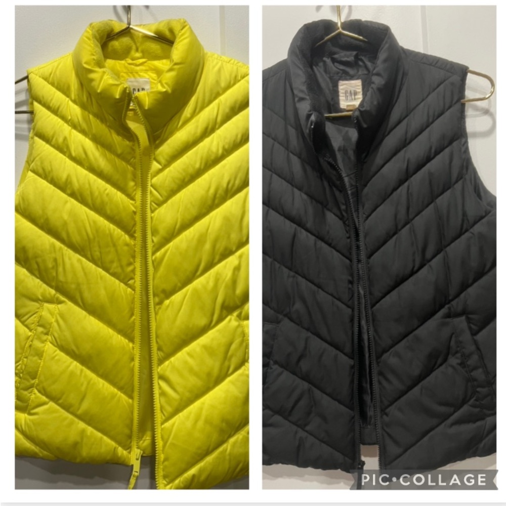 Pair of Gap Women’s Yellow and Black Insulated  Vests - size S